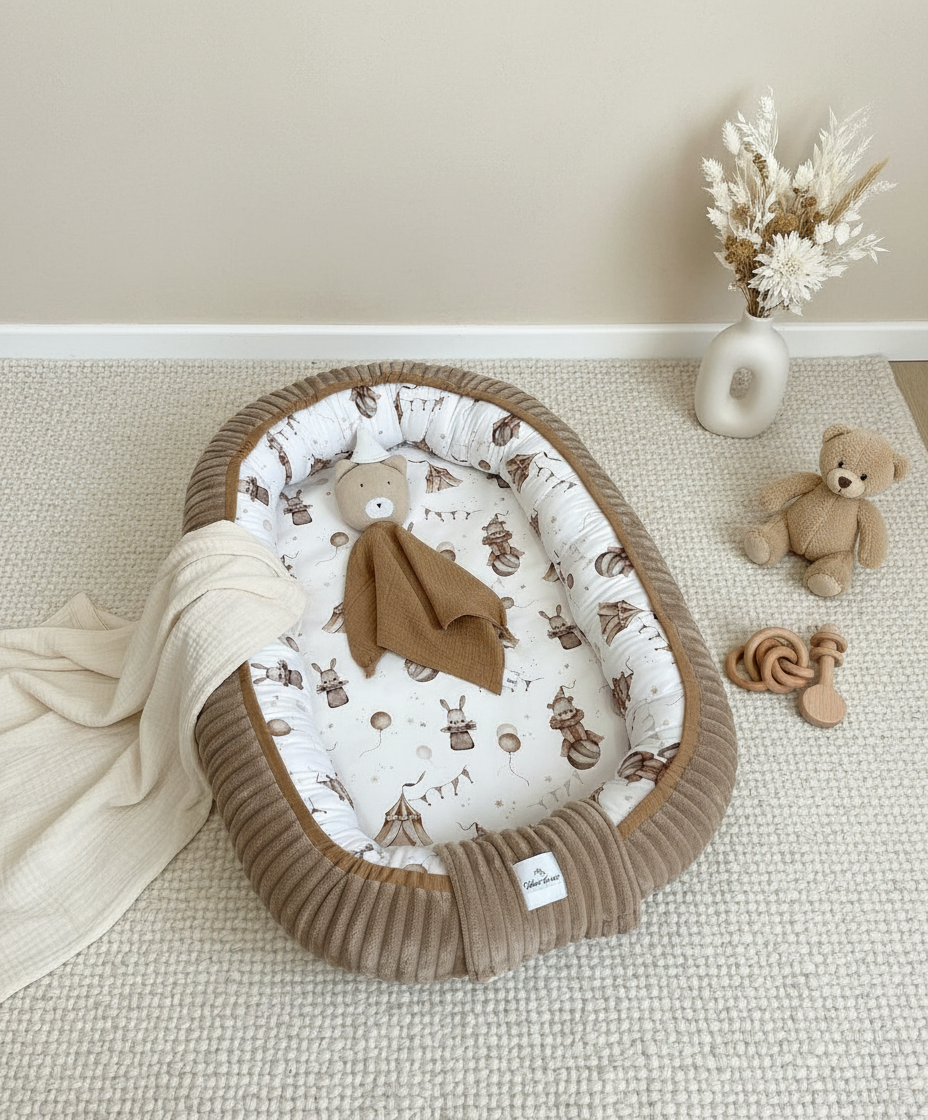 Handmade Baby Nest – Circus Cotton | Newborn Lounger for Crib