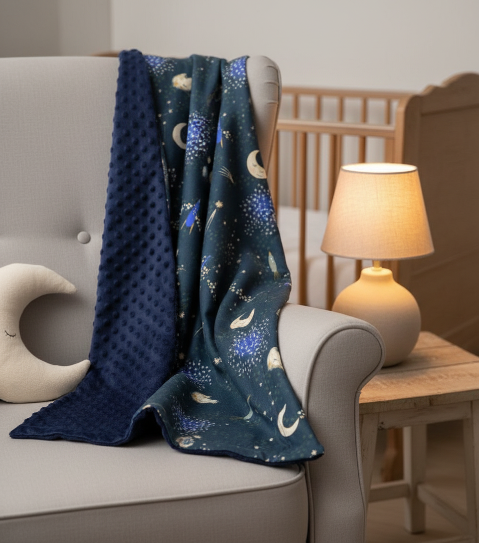 Night Sky Baby Blanket – Double-Sided Cotton & Minky