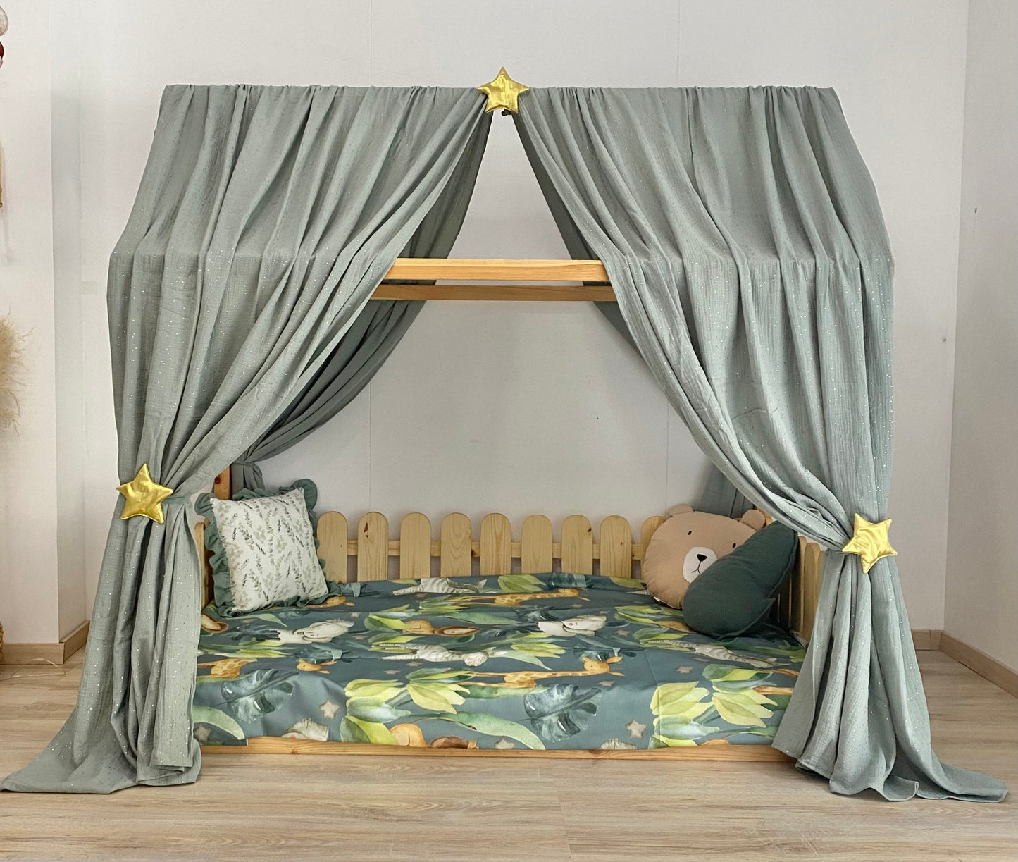 Cozy kids reading nook setup with pillows