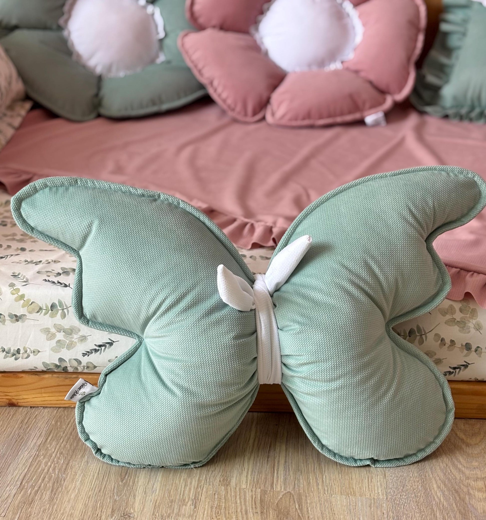 Kids Decorative Butterfly Pillow, Kids Room Decor Cushion with ruffles, Romantic Themed Children's Room, Handmade Flower Pillow