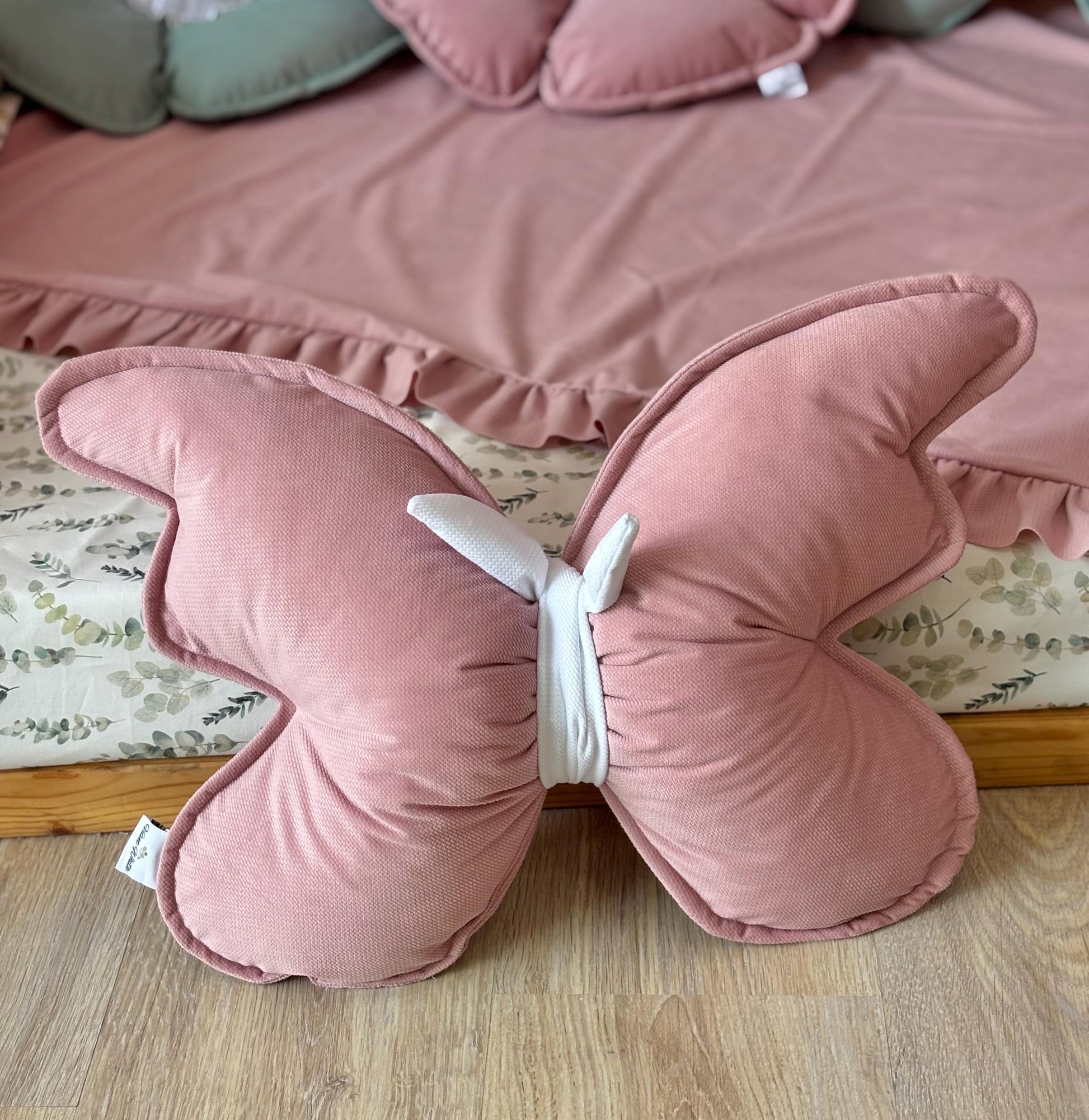 Kids Decorative Butterfly Pillow, Kids Room Decor Cushion with ruffles, Romantic Themed Children's Room, Handmade Flower Pillow