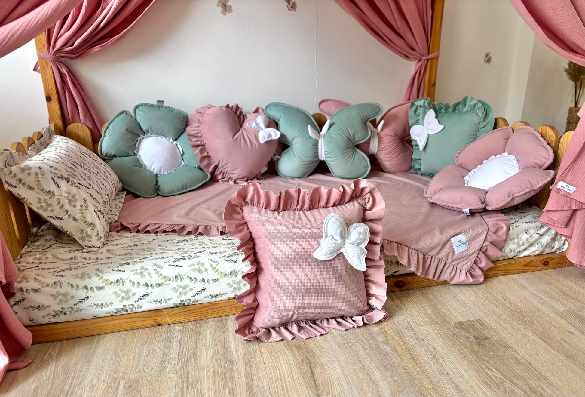 Kids Decorative Butterfly Pillow, Kids Room Decor Cushion with ruffles, Romantic Themed Children's Room, Handmade Flower Pillow