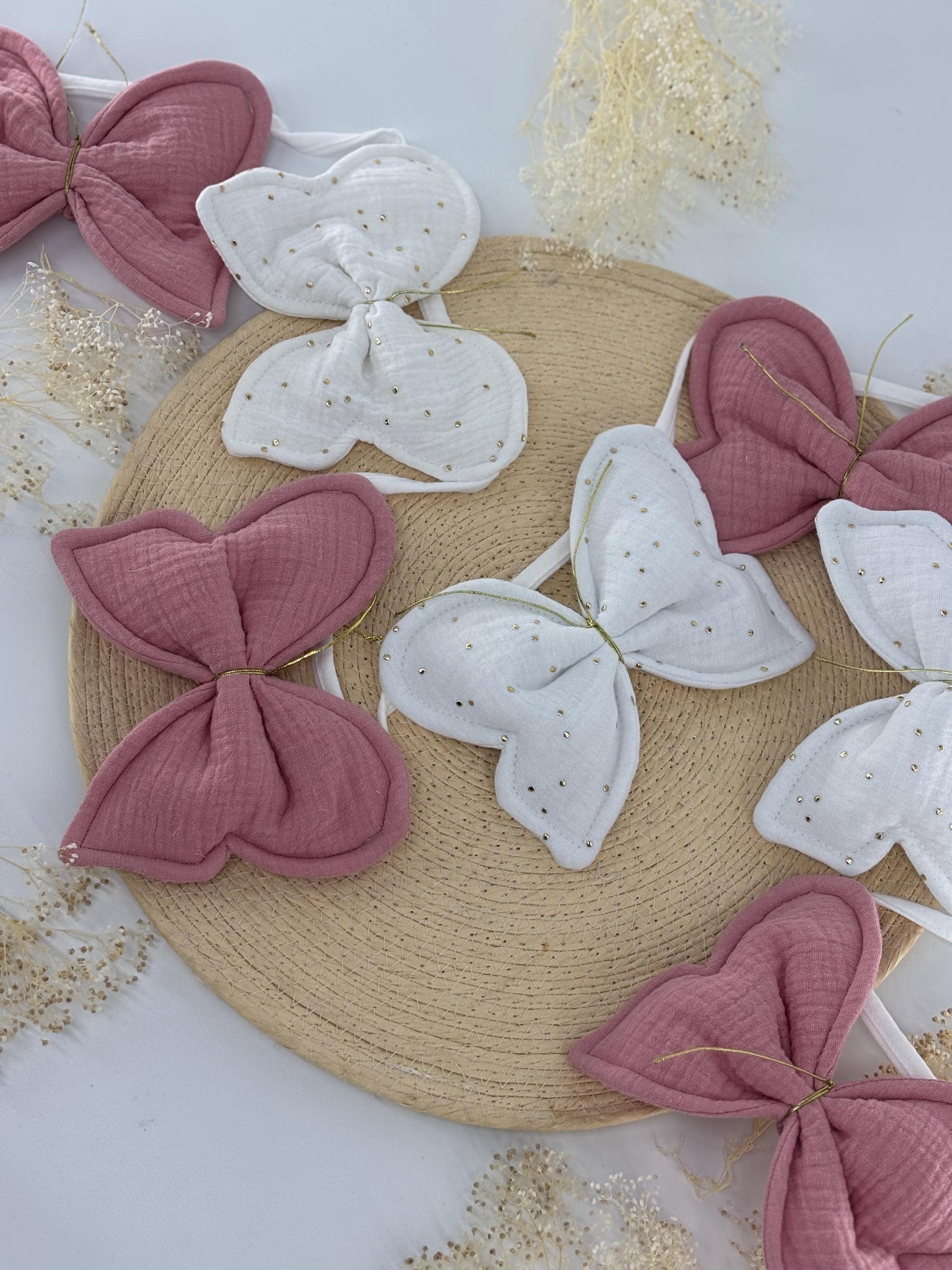 Boho cotton muslin garland , Nursery garland with butterflies