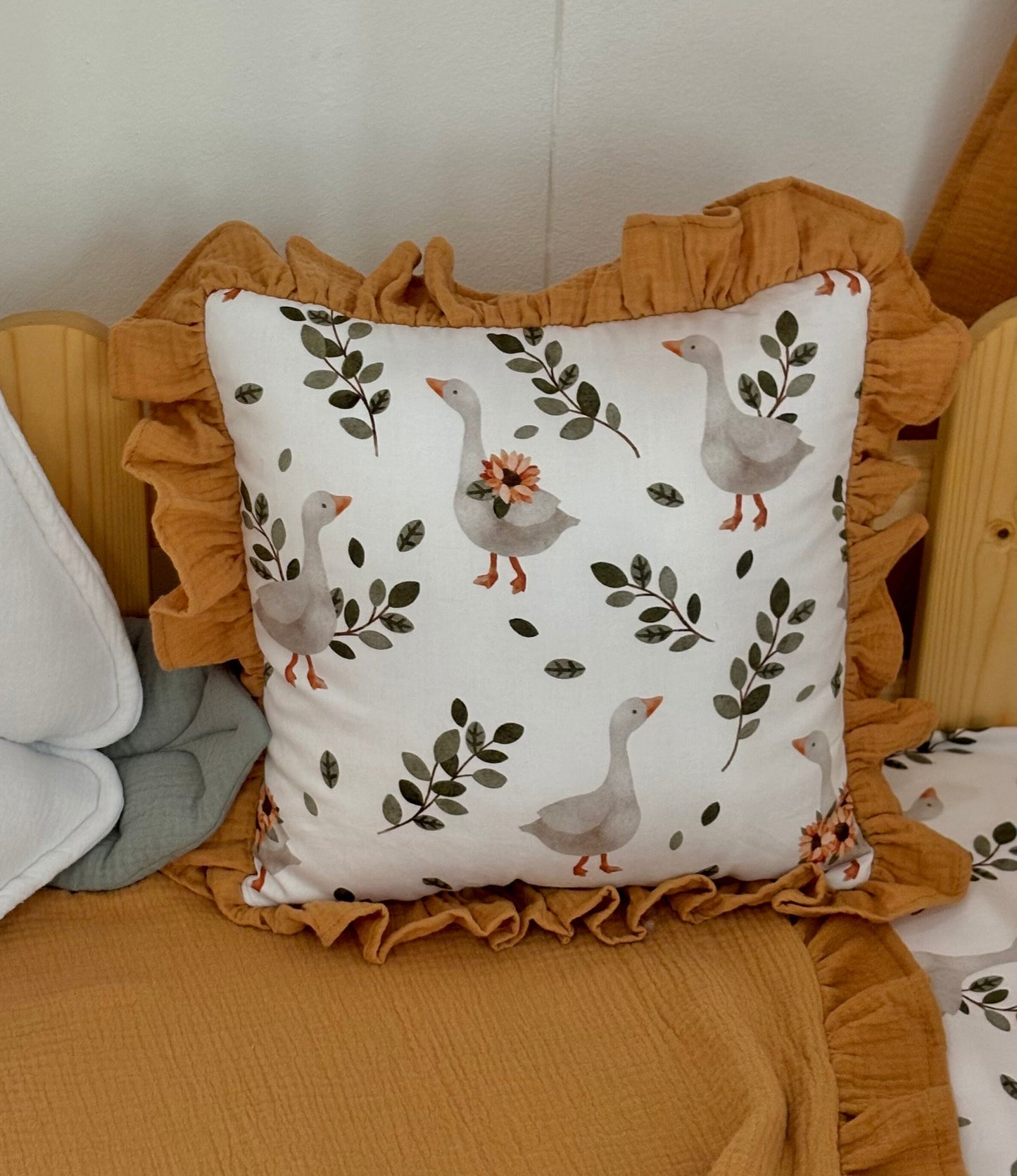 Kids Decorative Duck Pillow, Kids Room Decor Cushion with ruffles