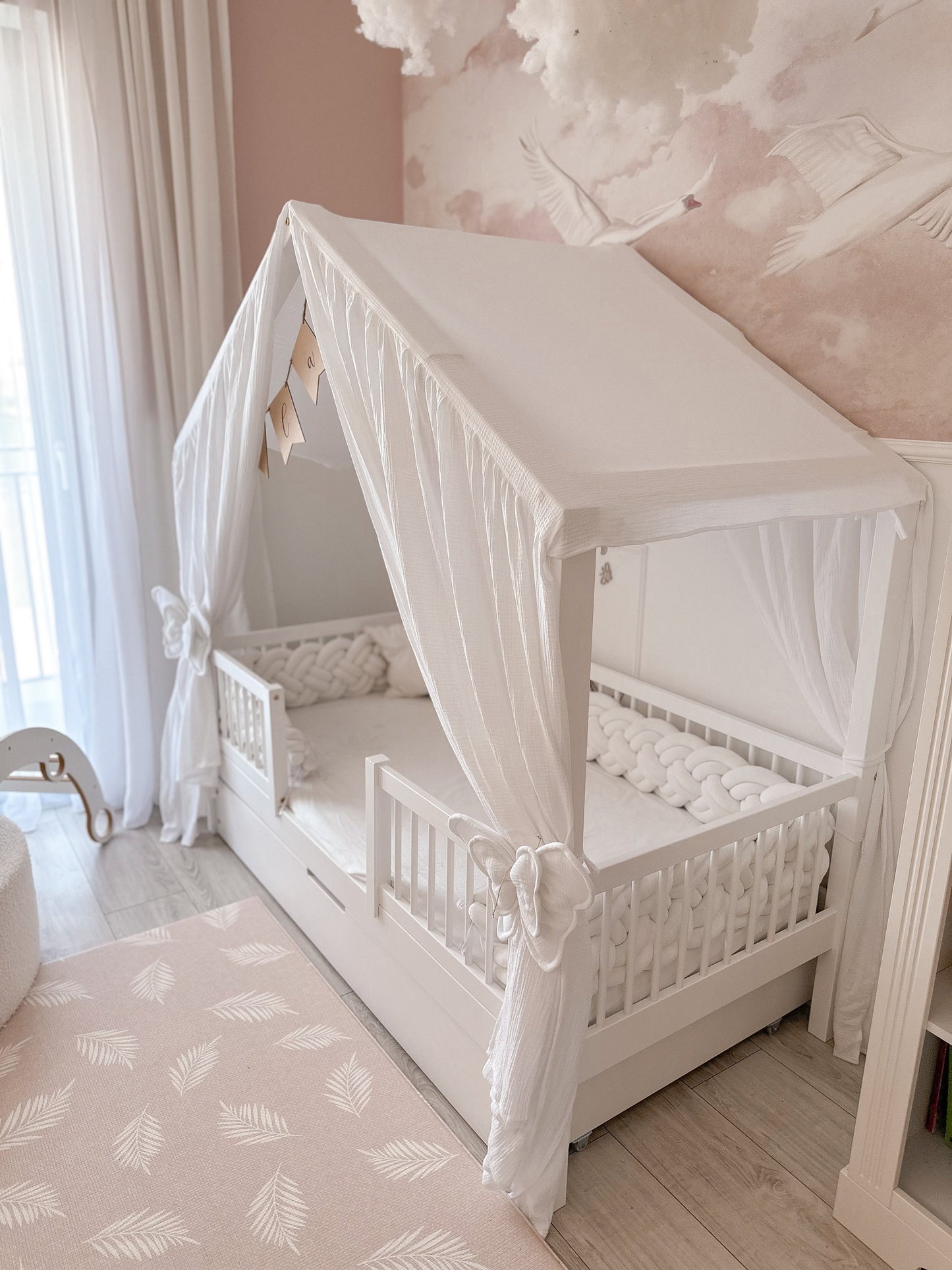 White / Golden Dots: White muslin canopy with golden dots, dreamy canopy tent for girls’ room.