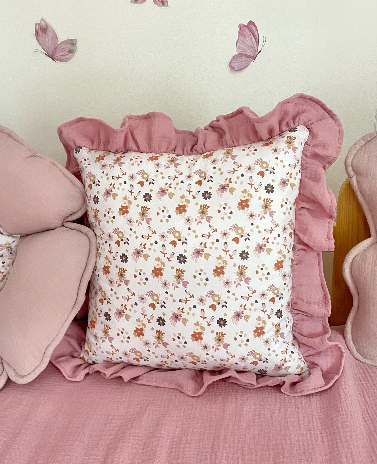 Kids Decorative Butterfly Pillow, Kids Room Decor Cushion with ruffles