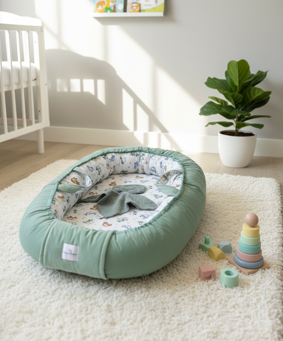 Handmade Baby Nest – Cars Cotton Muslin | Newborn Lounger for Crib