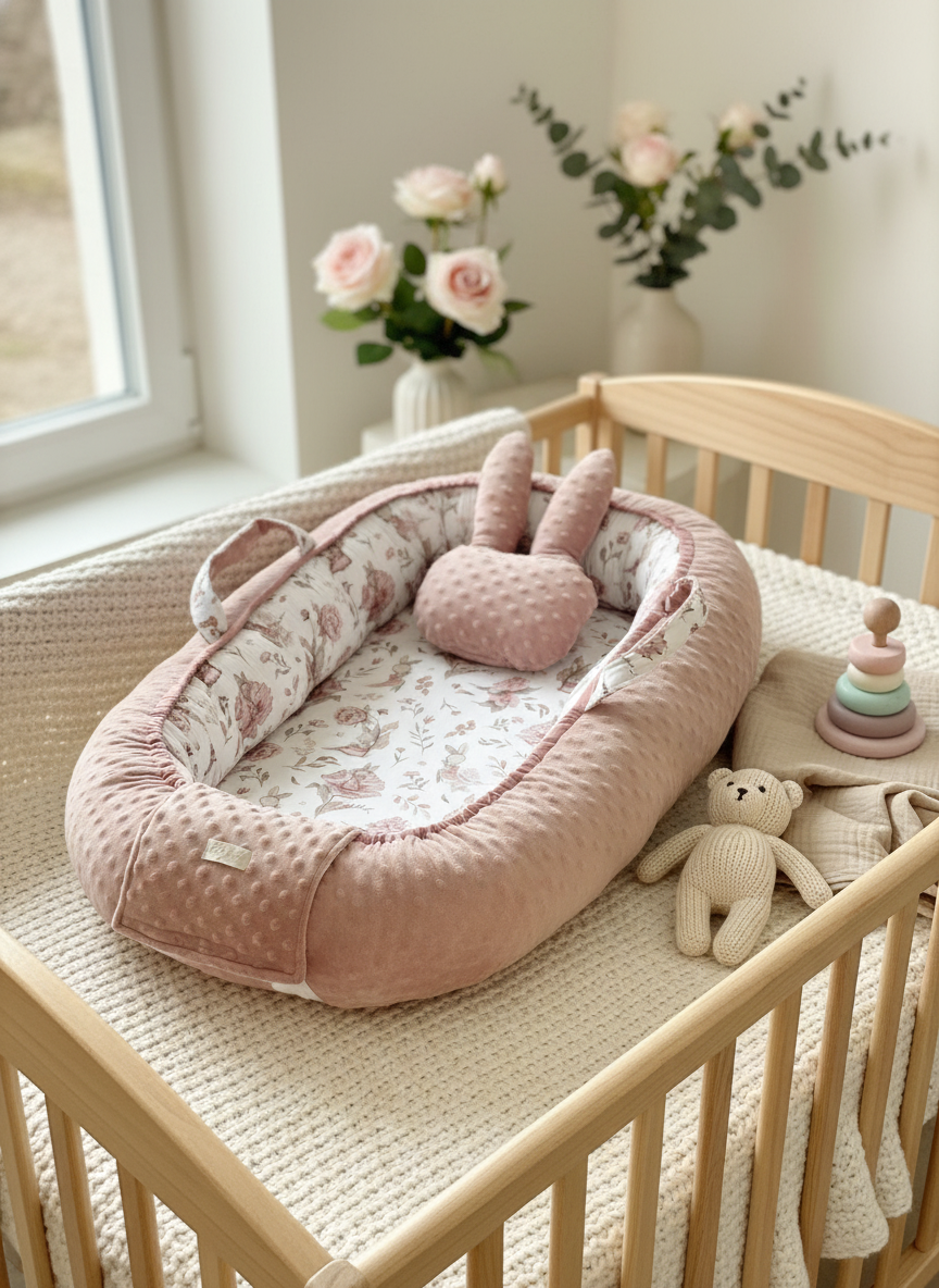 Handmade Baby Nest – Peony Cotton | Newborn Lounger for Crib