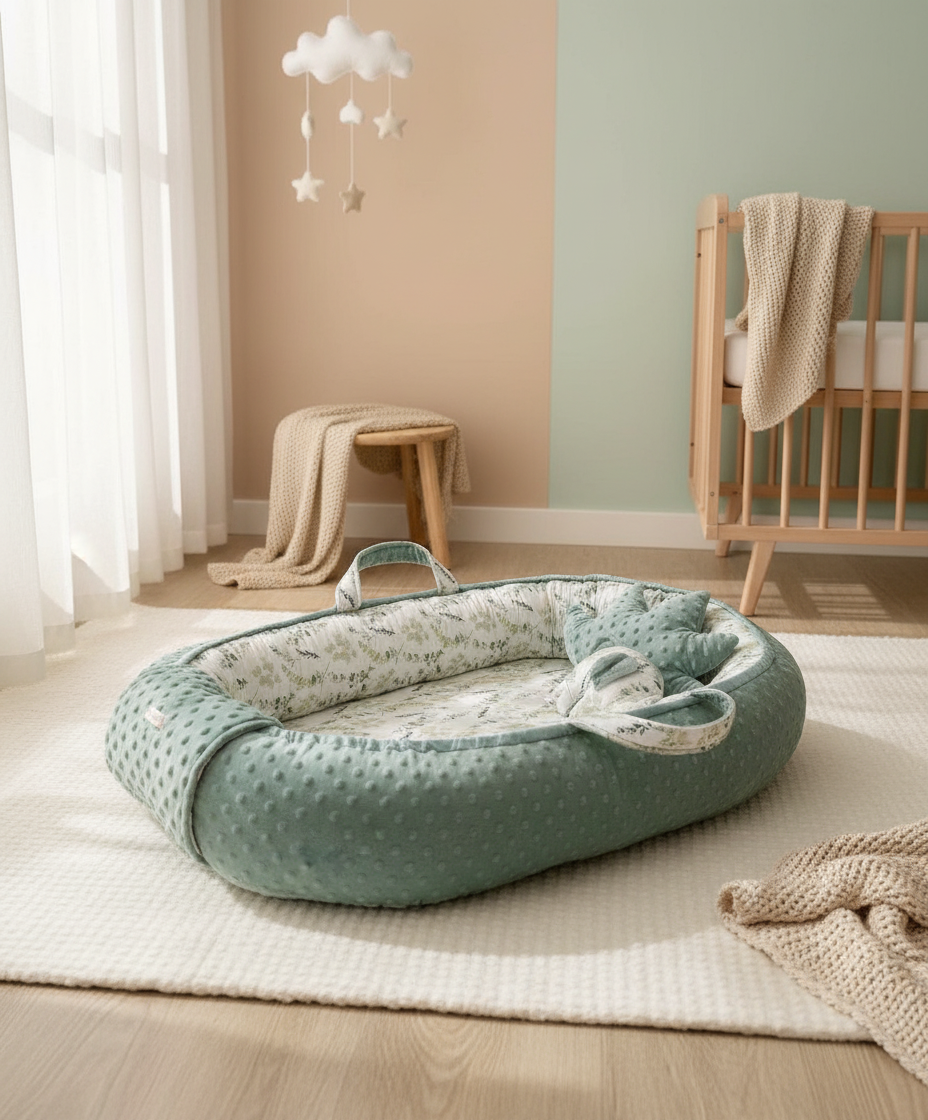 Handmade Baby Nest – Eucalyptus Cotton | Newborn Lounger for Crib
