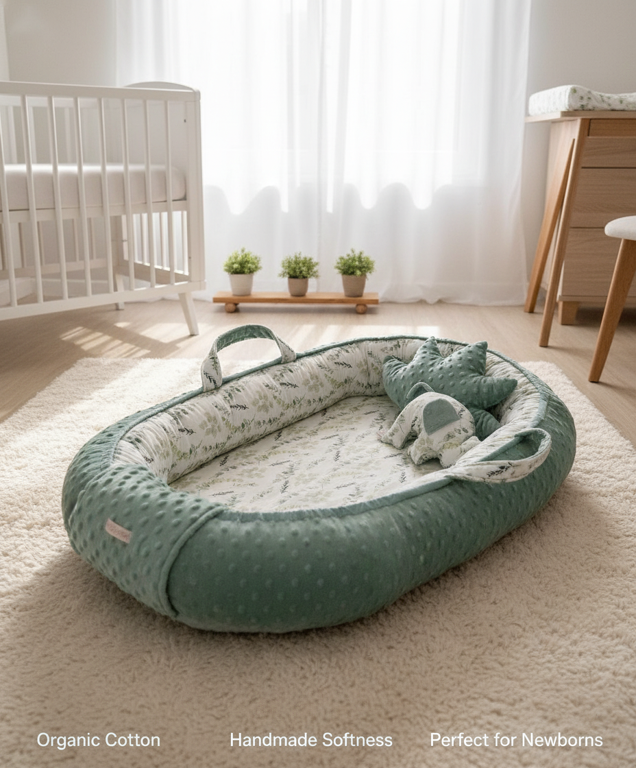 Handmade Baby Nest – Eucalyptus Cotton | Newborn Lounger for Crib