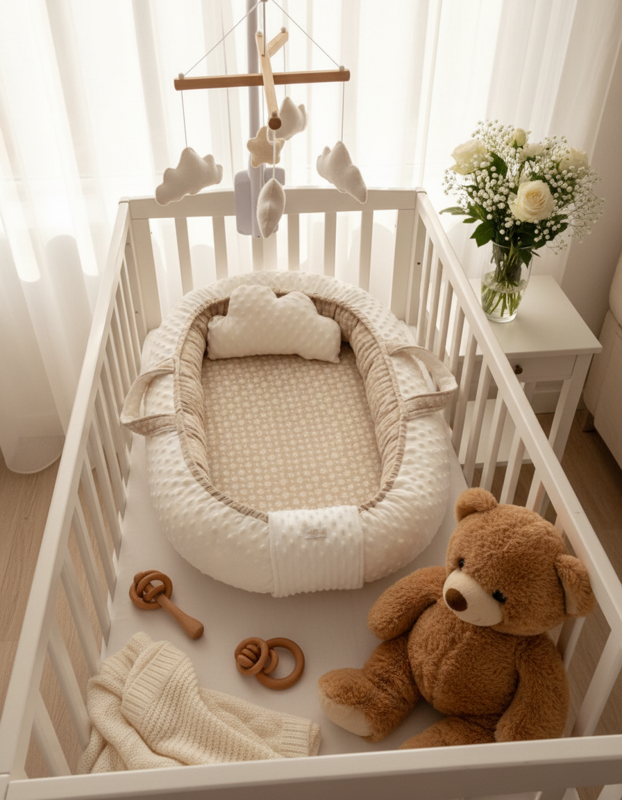 Handmade Baby Nest – Natural Cotton Muslin | Newborn Lounger for Crib