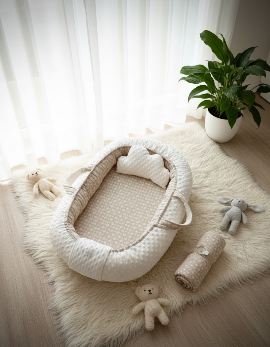 Handmade Baby Nest – Natural Cotton Muslin | Newborn Lounger for Crib