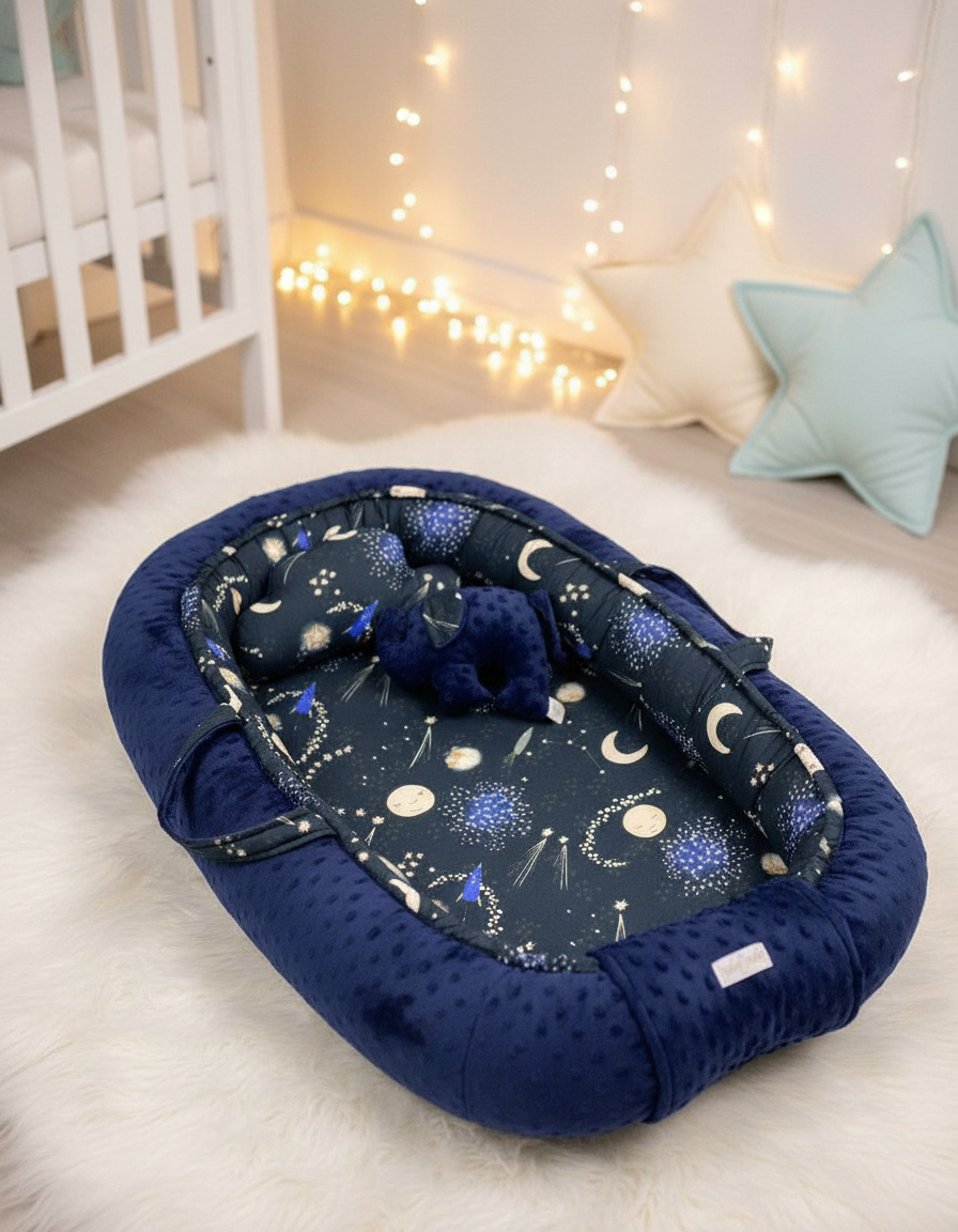 Handmade Baby Nest – Night Sky | Newborn Lounger for Crib
