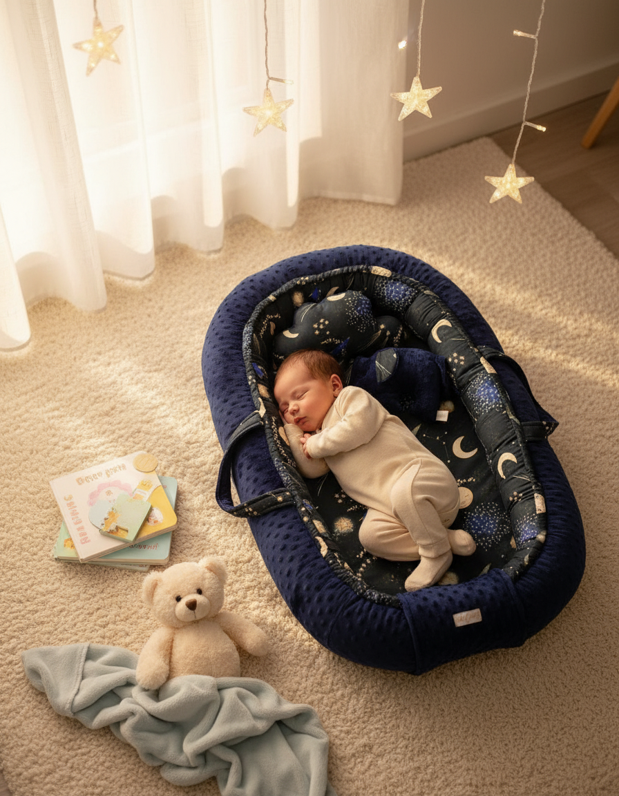Handmade Baby Nest – Night Sky | Newborn Lounger for Crib