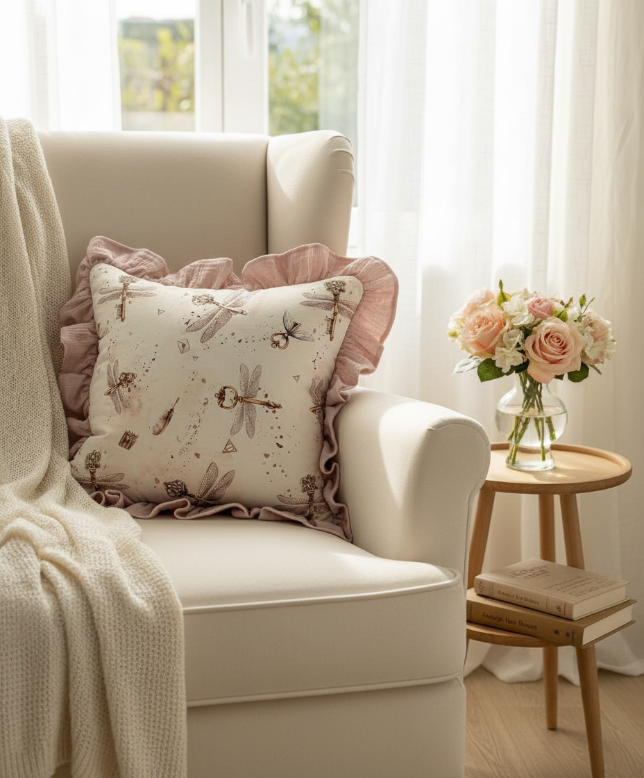 Soft blush pink flower-shaped floor cushion for babies and toddlers placed in a cozy nursery play corner with natural light and wooden toys.