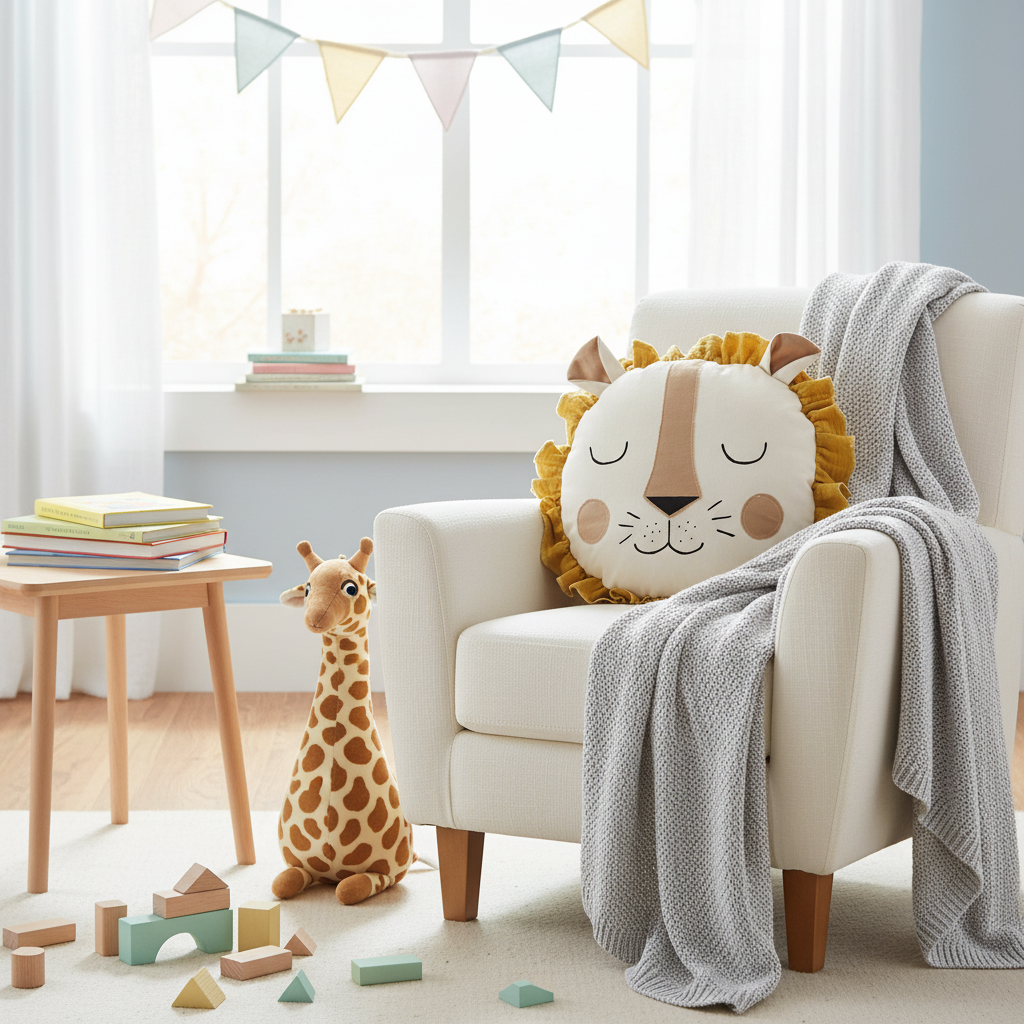 Kids Decorative Lion and Giraffe Pillow