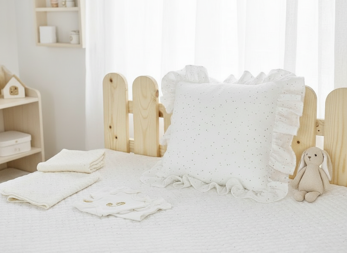 Ruffle Nursery Pillow – Soft Decorative Cushion for Baby Girl Room