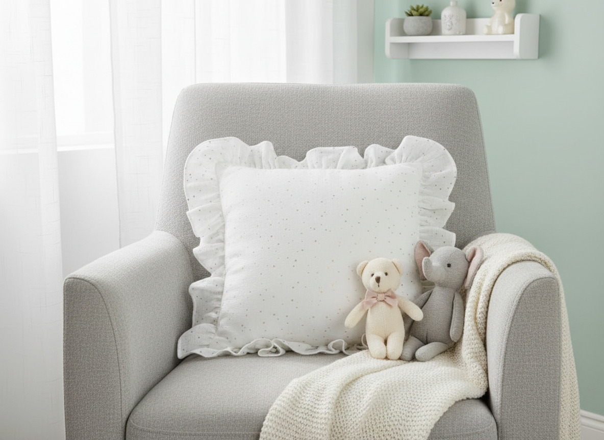 Ruffle Nursery Pillow – Soft Decorative Cushion for Baby Girl Room
