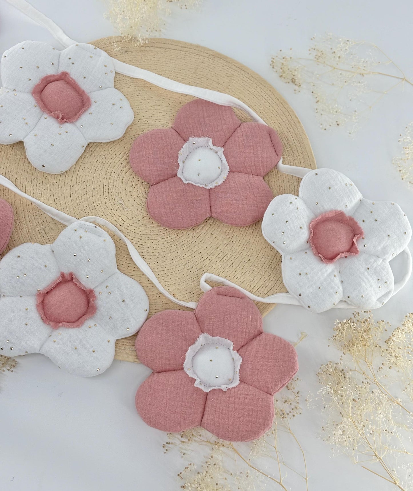 Boho cotton muslin garland ,Kids garland with flowers