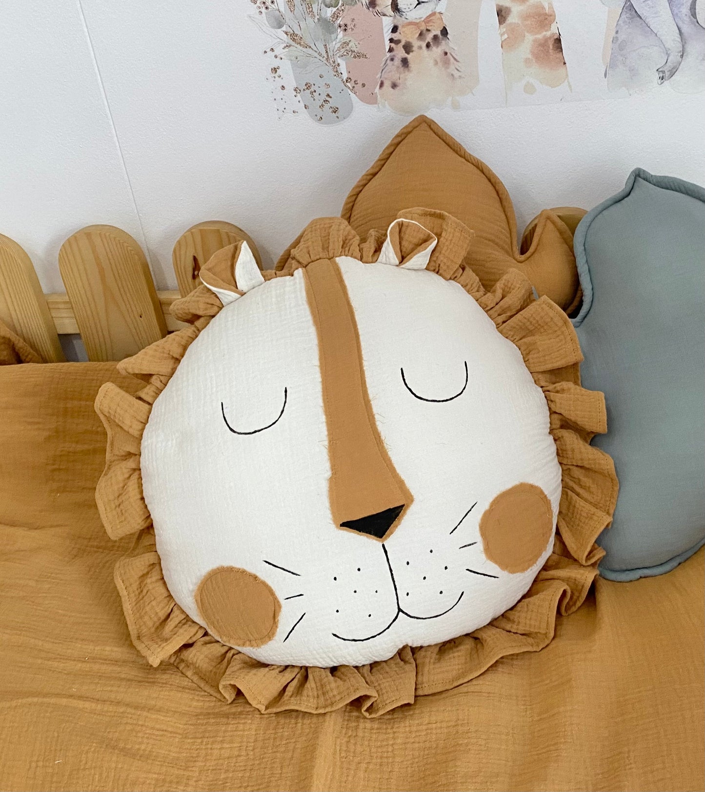 Lion pillow close-up soft cotton design