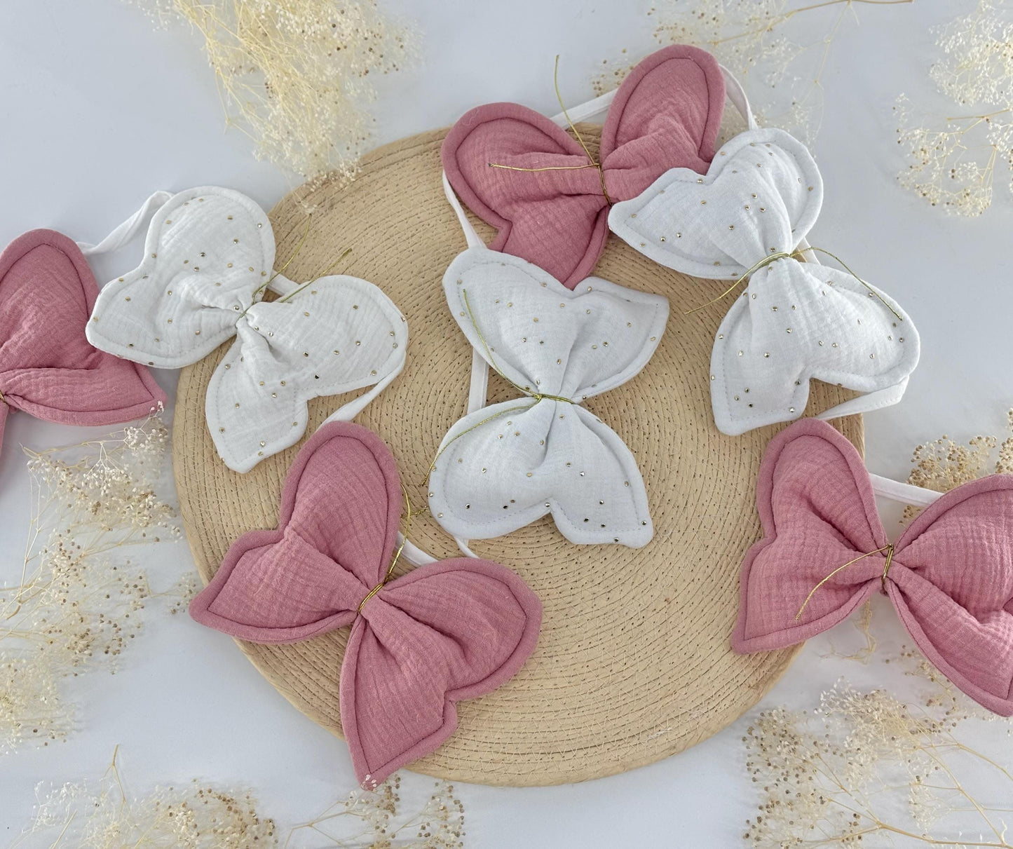 Boho cotton muslin garland , Nursery garland with butterflies